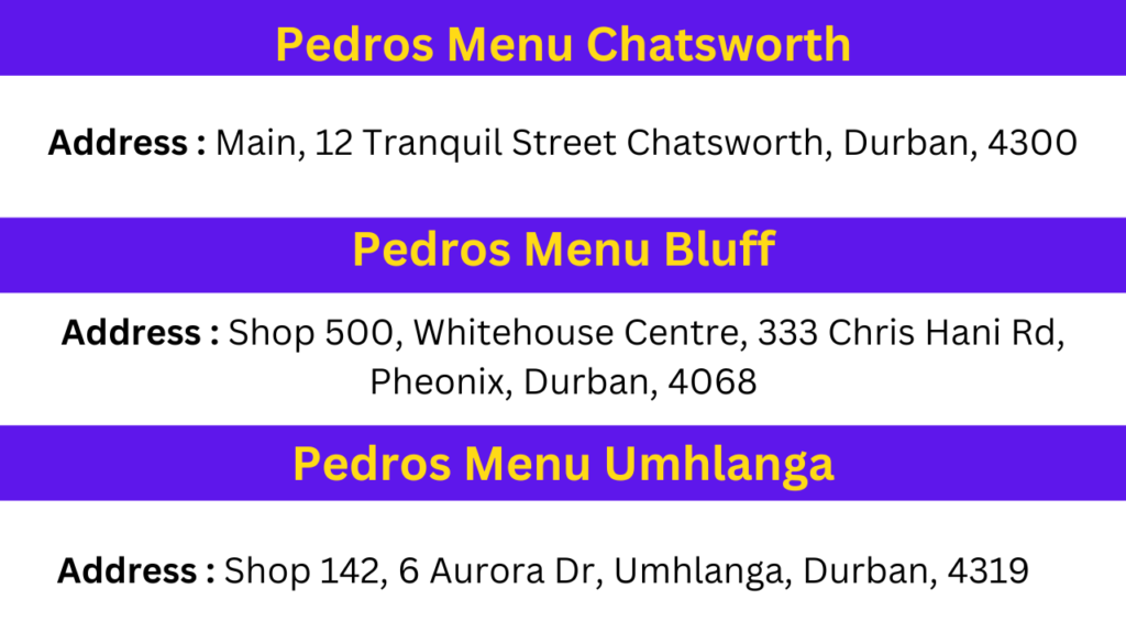 Pedros Menu Explained With Prices 