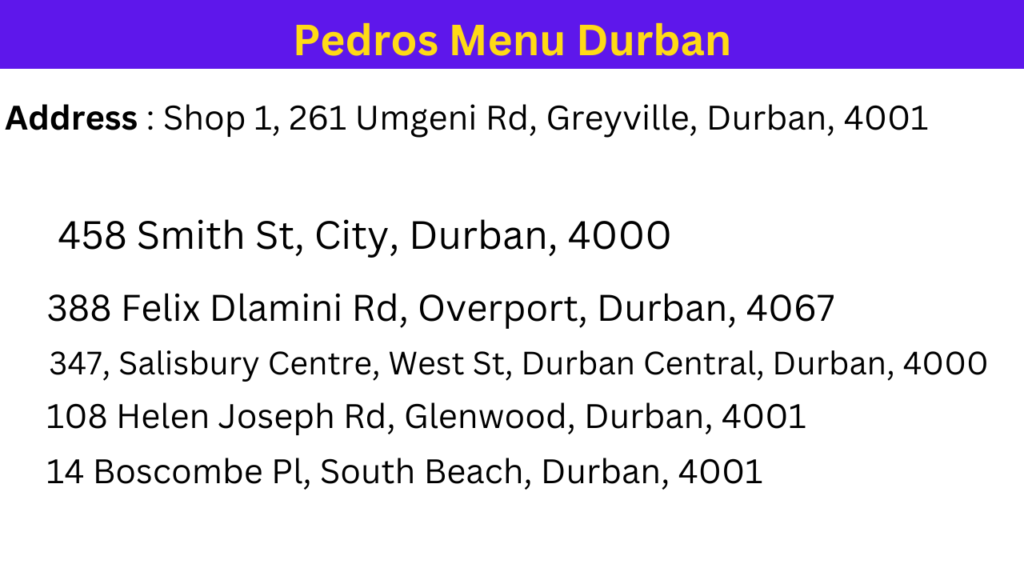 Pedros Menu Explained With Prices 