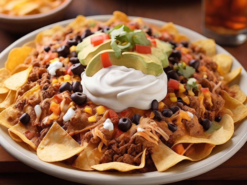 Fiesta Nachos

A bed of chips, beans with your choice of chicken, ground beef, shredded beef "Picadillo", our home made Mexican "Chorizo" sausage. Covered with white cheese dip style with guacamole, sour cream, tomatoes and onions